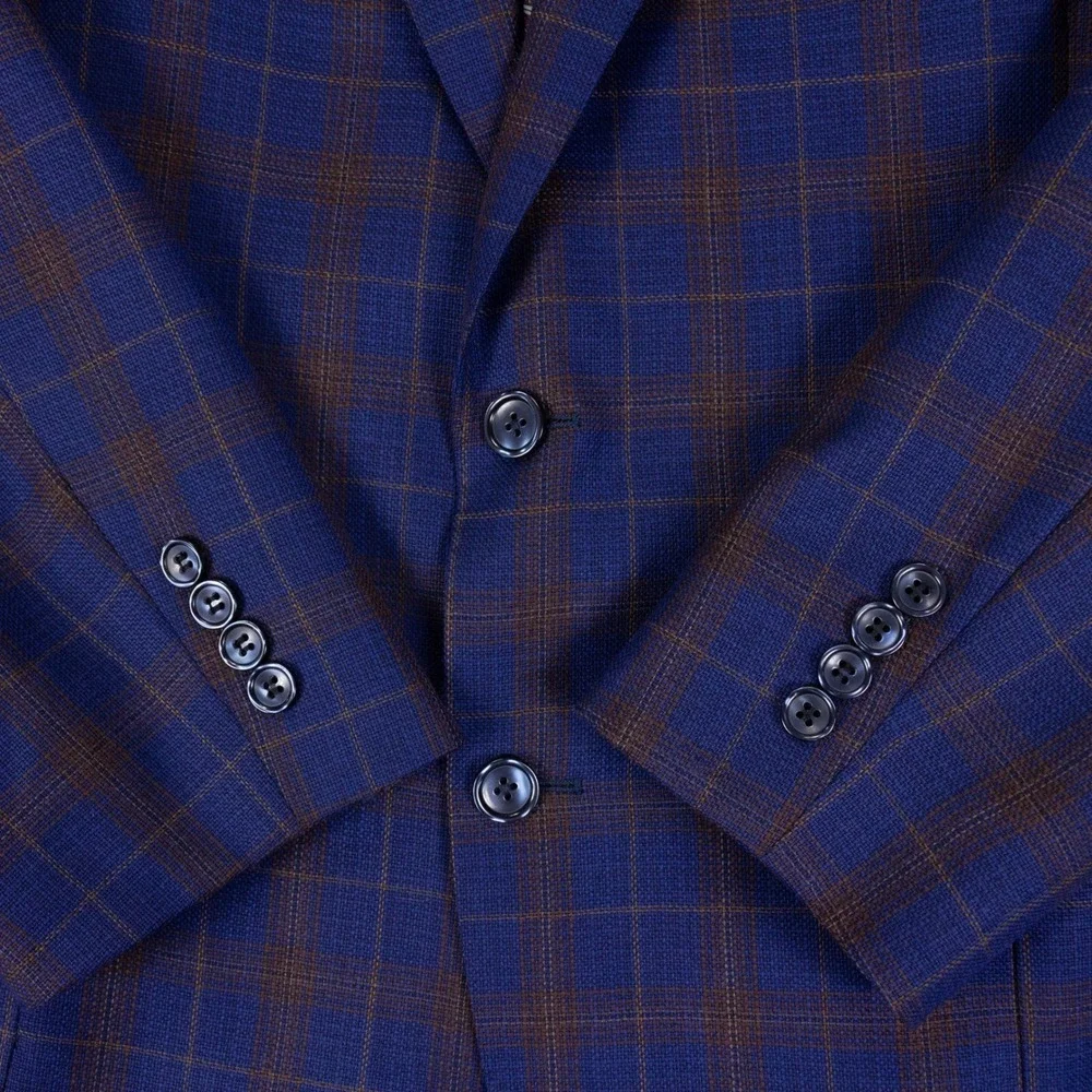 Tiglio Luxe Modern Fit Blazer Mens 52R Blue Plaid Wool Paisley Lining Biella